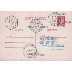 PETAIN - 1F20 - CARTE POSTALE SURCHARGE GUERANDE TAXE PERCU - CACHET DE POSTE RESTANTE DE BATZ SUR MER .