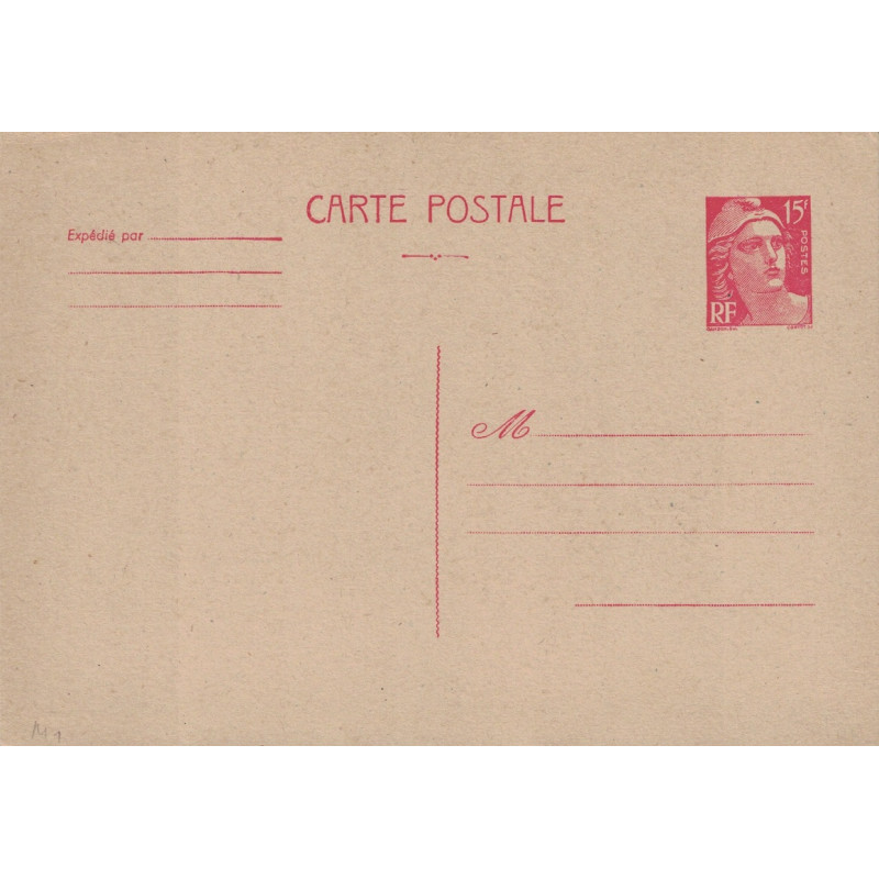 GANDON - ENTIER CARTE POSTALE 15F ROUGE - 3 LIGNES EXPEDITEUR - NEUVE - COTE 100€.