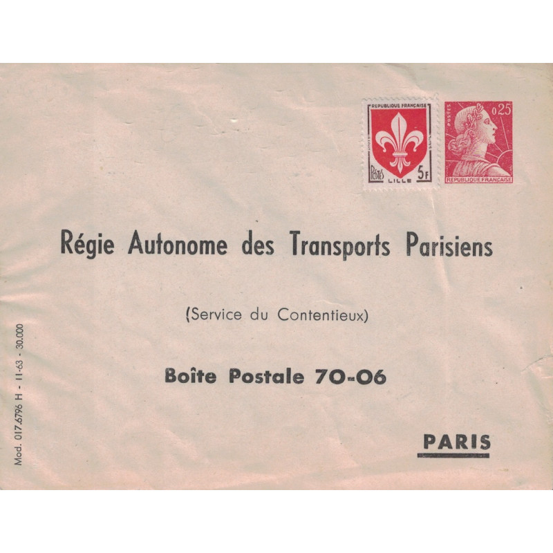 copy of MULLER - 0.25 ROUGE - REGIE AUTONOME DES TRANSPORTS PARISIENS (RATP)- ENVELOPPE PRIVEE NEUVE -TSC.