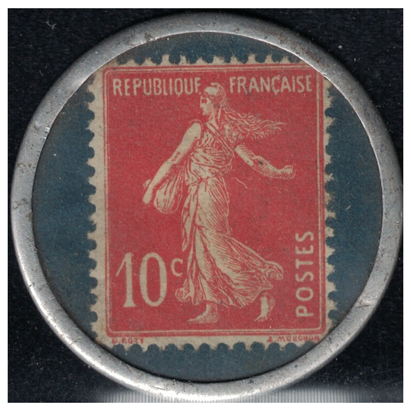 No0138 - NOUVELLE GALERIE - NOUVEAUTE - MENAGE - AMEUBLEMENT - SEMEUSE 10c ROUGE - TIMBRE MONNAIE.