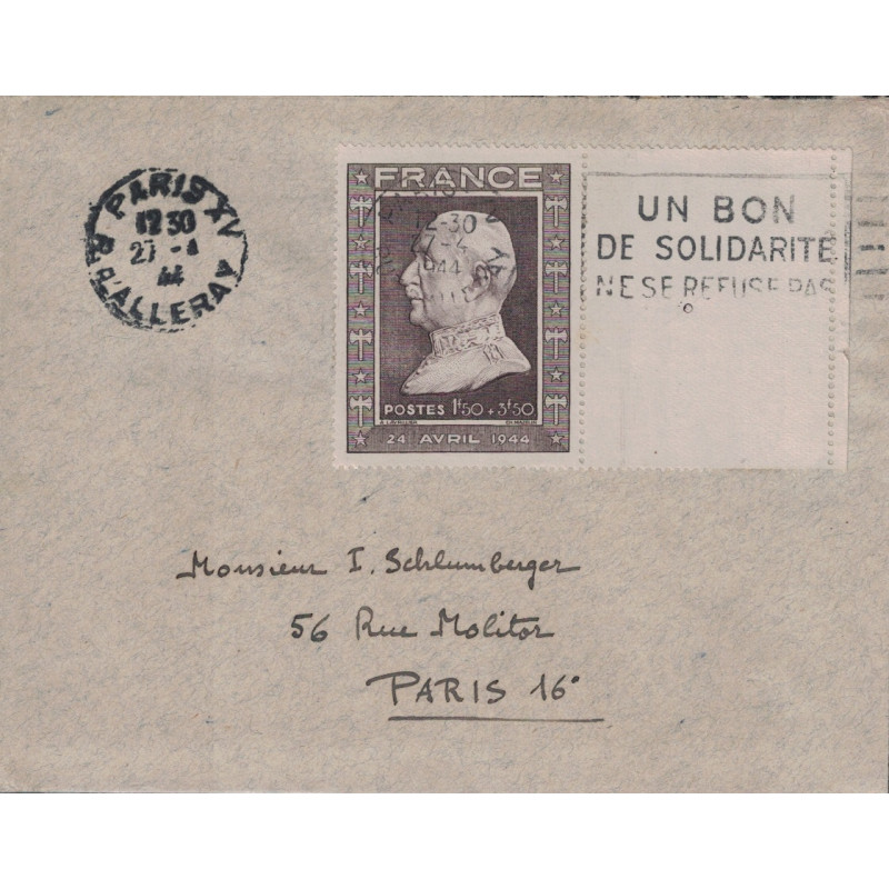 PARIS - XV - D.D'ALLERAY - PETAIN N°606  SEUL SUR LETTRE  - LE 27-4-1944.