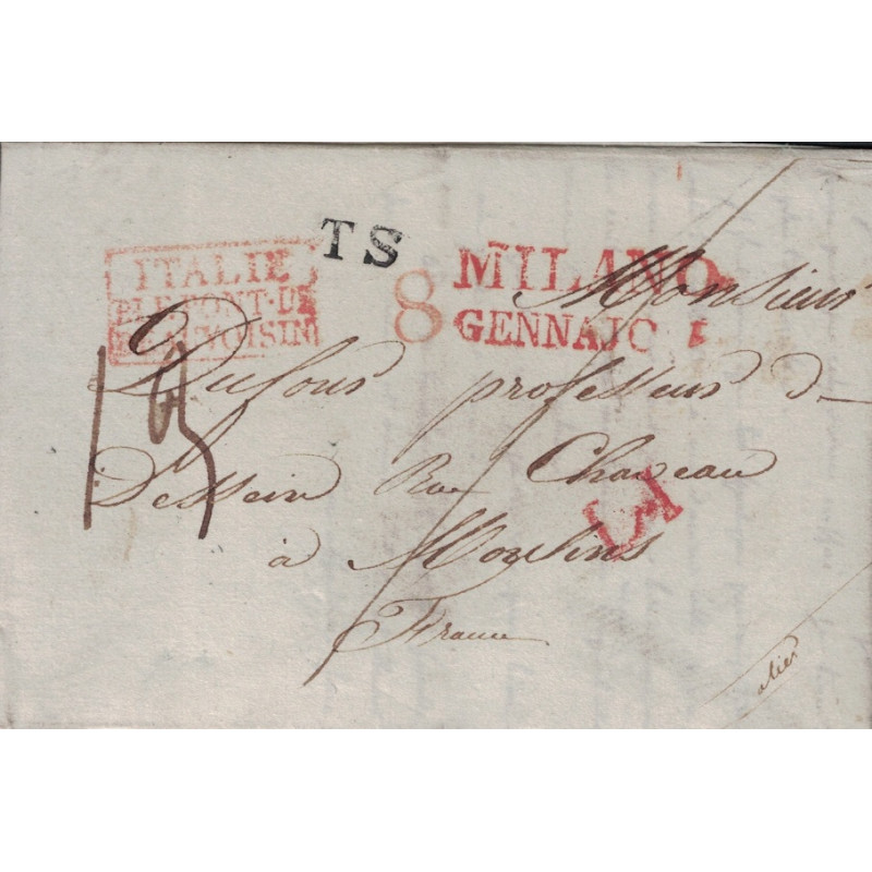 ITALIE - P.LE PONT-DE-BEAUVOISIN - LETTRE DE MILAN DU 1 JANVIER 1838 - DIVERSES TAXES.