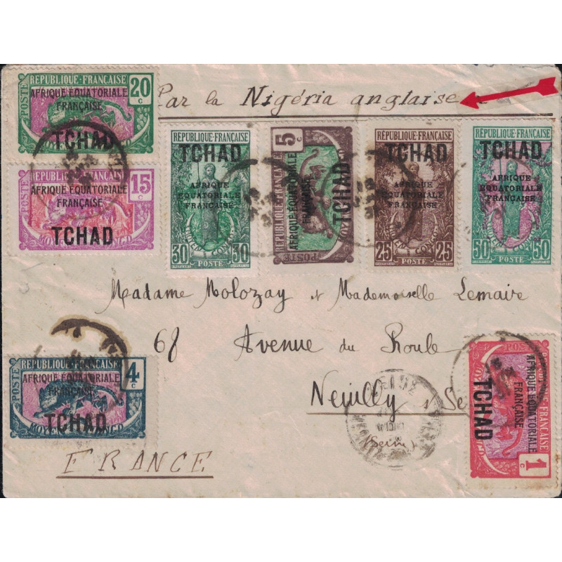 copy of TCHAD - FORT LAMY - SUPERBE AFFRANCHISSEMENT AVEC SURCHARGE - LETTRE RECOMMANDEE POUR LE NIGER LE 6-5-1935.