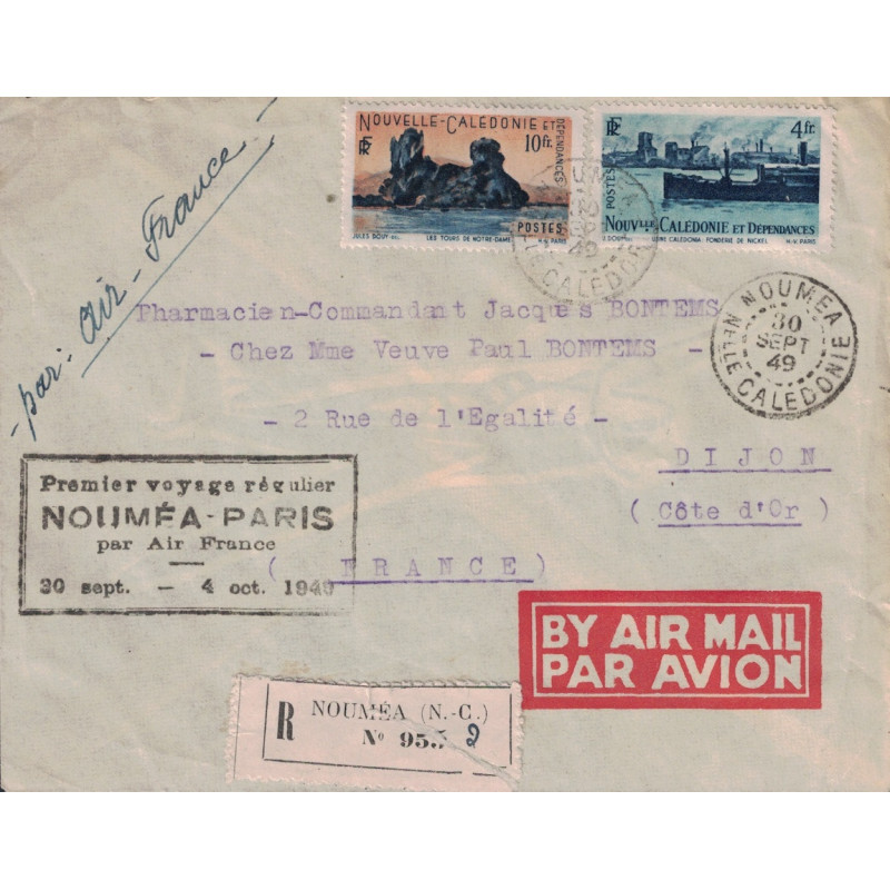 NOUVELLE CALEDONIE - NOUMEA - 30-9-1949 - 1er SERVICE REGULIER NOUMEA-PARIS PAR AIR FRANCE.