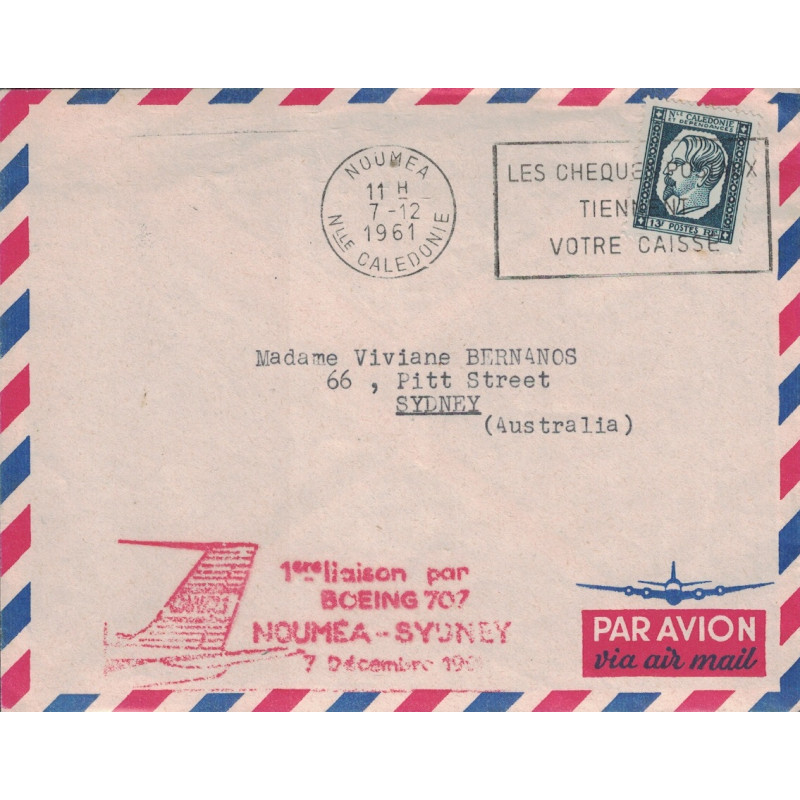 NOUVELLE CALEDONIE - NOUMEA - 7-12-1961 - 1er LIAISON PAR BOING 707 NOUMEA-SYDNEY.