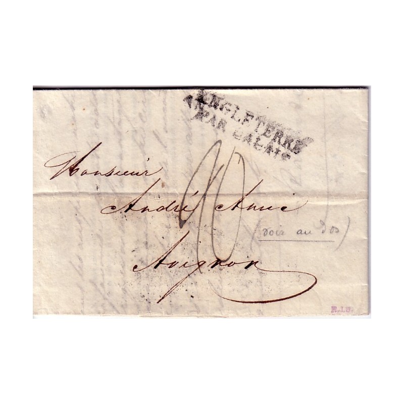GRANDE BRETAGNE - GRIFFE ANGLETERRE PAR CALAIS -LETTRE ACHEMINEE
