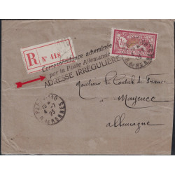 MERSON - 1F / LETTRE RECOMMANDEE DE PARIS POUR L'ALLEMAGNE - GRIFFE CORRESPONDANCE ACHEMINEE PAR LA POSTE ALLEMANDE.