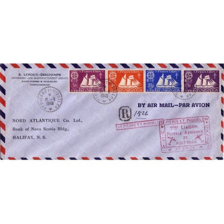 ST PIERRE ET MIQUELON - 1er LIAISON POSTALE 31 AOUT 1948.