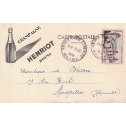MARNE - REIMS DIEU LUMIERE - CARTE POSTALE PUB ILLUSTREE CHAMPAGNE HENRIOT REIMS - 11-12-1956.