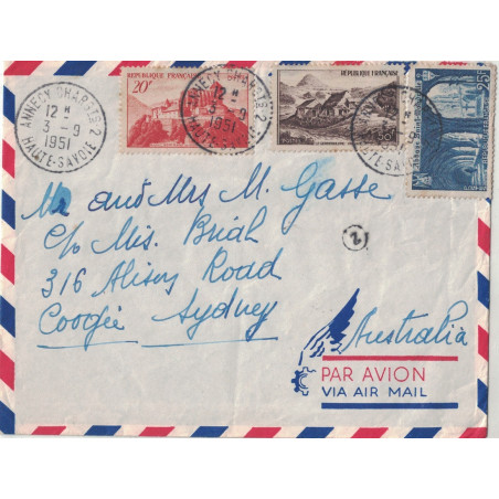 HAUTE SAVOIE - ANNECY CHARGEMENTS 2 - AFFRANCHISSEMENT A 95F - POUR SYDNEY - AUSTRALIE - LE 3-9-1951..