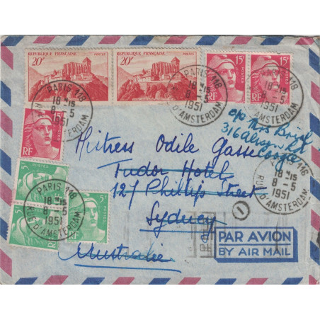 PARIS 118 - 21 RUE D'AMSTERDAM - AFFRANCHISSEMENT A 100F - POUR SYDNEY - AUSTRALIE - LE 8-5-1951.