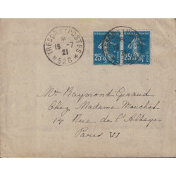 TURQUIE - SMYRNE - ARMEE D'ORIENT - TRESOR ET POSTES *528* - SEMEUSE 25c EN PAIRE - 19-7-1921.