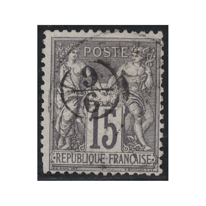 No077 - 15c SAGE - OBLITERATION CACHET DE FACTEUR 9/6 - RARE.