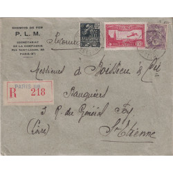 PARIS - 118 - LETTRE RECOMMANDEE - PERFORATION P.L.M. SUR LES 3 TIMBRES - CHEMIN DE FER PARIS-LYON-MARSEILLE - 14-11-1931.