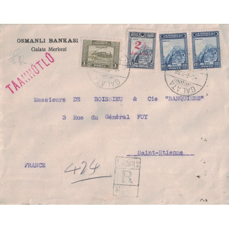 TURQUIE - GALATA - LETTRE RECOMMANDEE DE LA BANQUE OTTOMANE POUR LA FRANCE LE 5-7-1930.