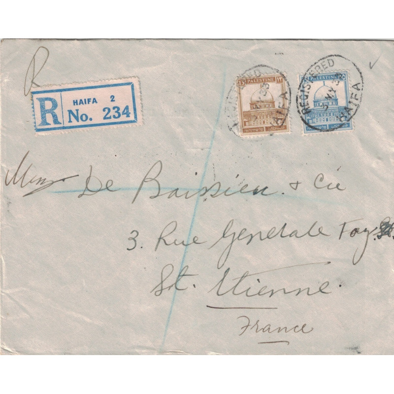 PALESTINE - HAIFA - LETTRE RECOMMANDEE DE LA BANQUE OTTOMANE POUR LA FRANCE LE 3-5-1933.