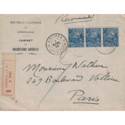 NOUVELLE CALEDONIE - NOUMEA - LETTRE RECOMMANDEE DU CABINET SU SECRETAIRE GENERAL - 1 AVRIL 1930 POUR PARIS.