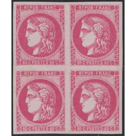 No049 - 80c ROSE BLOC DE 4 - EMISSION DE BORDEAUX - NEUF AVEC GOMME - SIGNE BAUDOT.