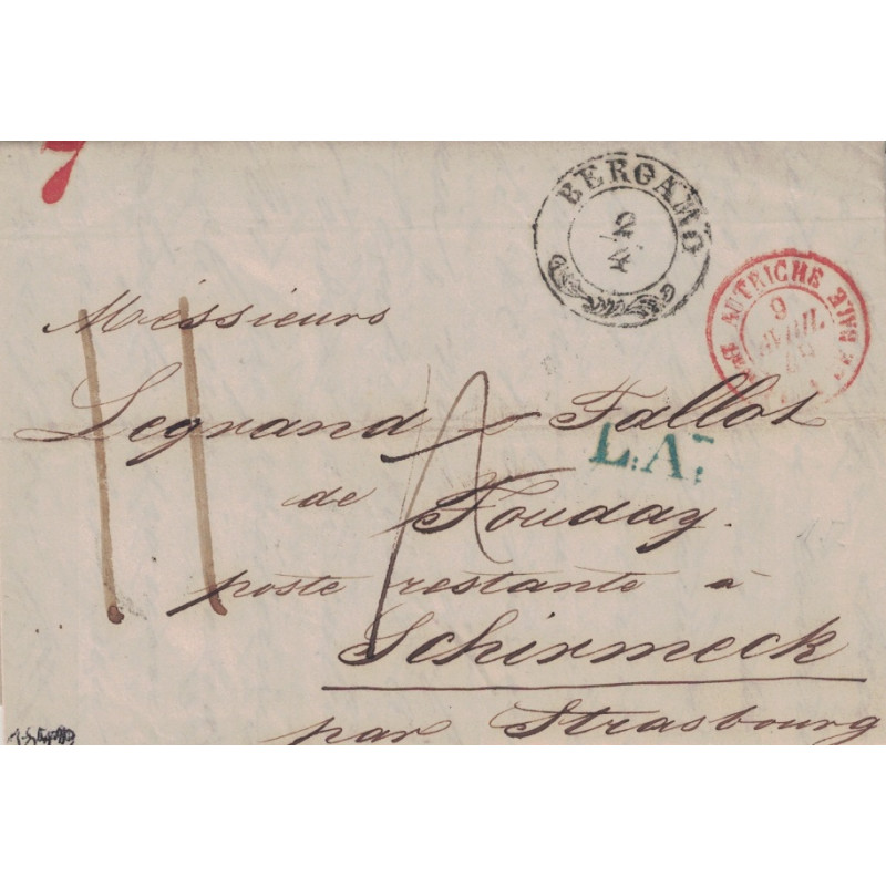 ITALIE - BERGAME - ENTREE AUTRICHE Beau 1 DE BÂLE - LE 2 AVRIL 1849 - ECHANGE L.A.7. ITALIE - BERGAME - ENTREE AUTRICHE Beau 1 DE BÂLE - LE 2 AVRIL 1849 - ECHANGE L.A.7.