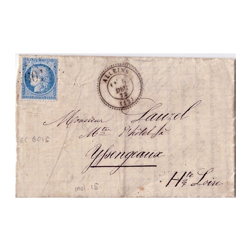 BOUCHES DU RHONE - ALLEINS T24 5-12-1872 No60 OBL.GC 6015.