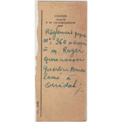 DAHOMEY - OUIDAH - LE 25-10-1949 - COUPON DE MANDAT AVEC AFFRANCHISSEMENT A 4F50.