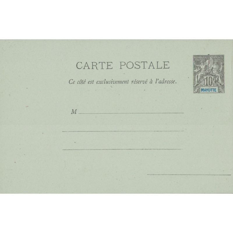 MAYOTTE - TYPE GROUPE - CARTE POSTALE - 10c NOIR SUR VERT.