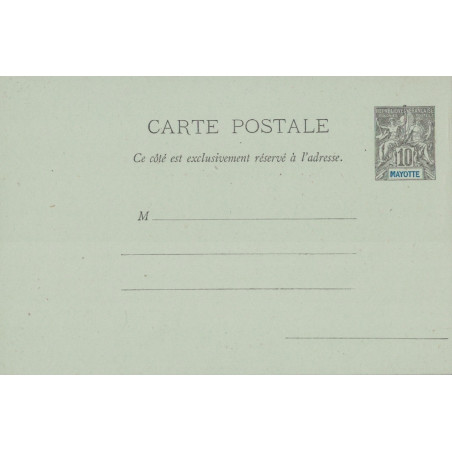 MAYOTTE - TYPE GROUPE - CARTE POSTALE - 10c NOIR SUR VERT.