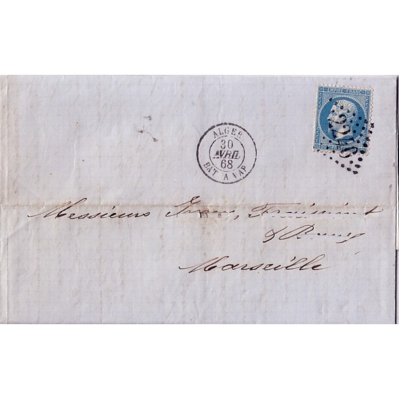 ALGERIE - ALGER  BAT A VAP 30-4-1868 No22 OBL.GC2240.