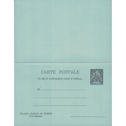 MAYOTTE - TYPE GROUPE - CARTE POSTALE AVEC REPONSE NEUVE 10+10c NOIR SUR BLEU.