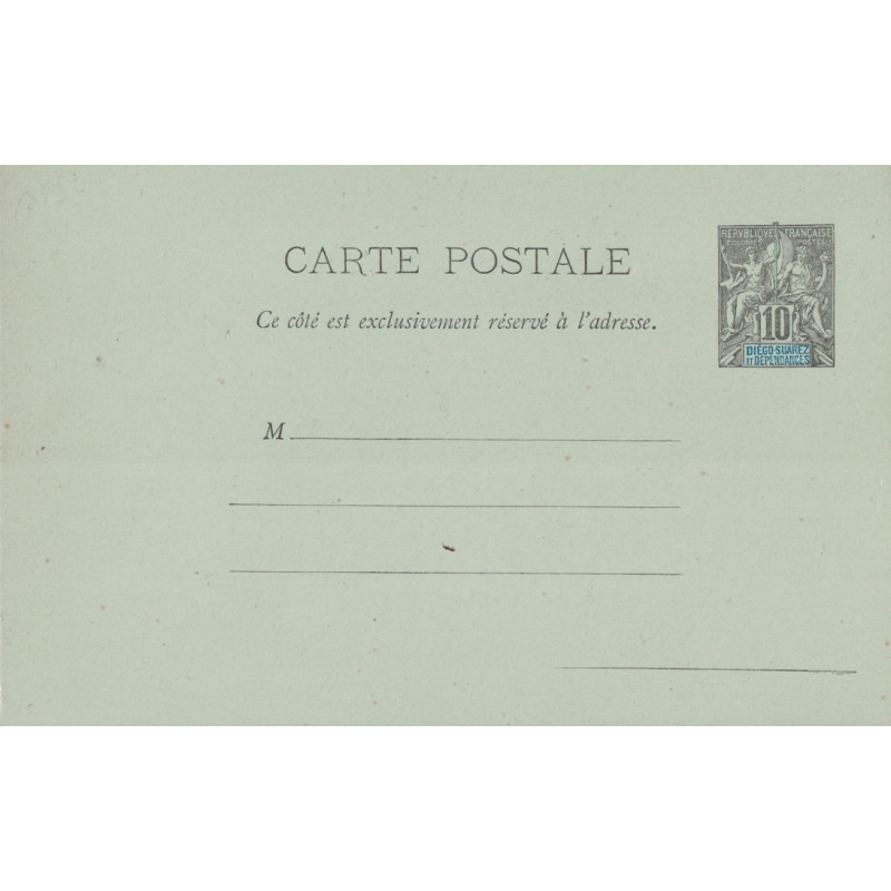 DIEGO SUAREZ ET DEPENDANCE - TYPE GROUPE - CARTE POSTALE 10c NOIR SUR VERT.