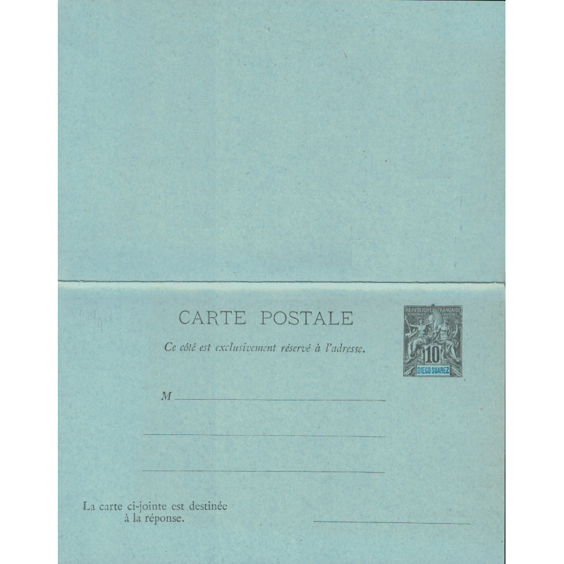 DIEGO SUAREZ - TYPE GROUPE - CARTE POSTALE REPONSE 10+10 NOIR SUR BLEU.