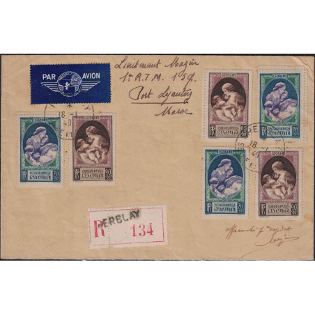 VAL D'OISE - HERBLAY - LETTRE AVION RECOMMANDEE POUR PORT LYAUTEY - MAROC - BEL AFFRANCHISSEMENT DU 18-1-1940.