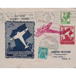 ALGERIE - ALGER - EXPOSITION PHILATELIQUE DU PRISONNIER PAR AVION ALGER-PARIS - AVEC VIGNETTE 10F.