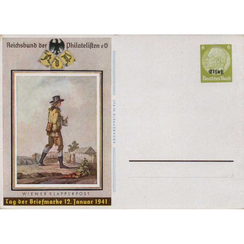 ALSACE - JOURNEE DU TIMBRE- 1941- ENTIER POSTAL D’OCCUPATION ILLUSTRE - JOURNEE DU TIMBRE 1941.