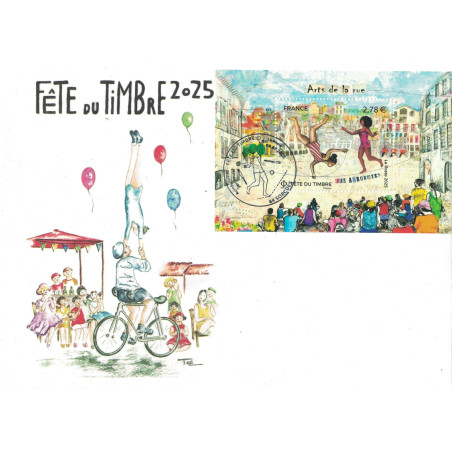 JOURNEE DU TIMBRE - FETE DU TIMBRE - 2025 - VAUCLUSE - SORGUES - GRANDE ENVELOPPE AVEC BLOC FEUILLET - THEME ACROBATES.