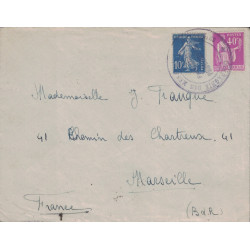 PAIX ET SEMEUSE - PAQUEBOT PROVIDENCE - MESSAGERIES MARITIMES - DE BEYROUTH POUR LA FRANCE.