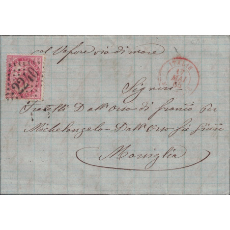 ITALIE - ITALIE MARSEILLE EN ROUGE - TIMBRE ITALIEN GC2240 DE MARSEILLE - 17-5-1865.