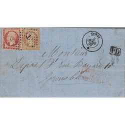 PAQUEBOT DE LA MEDITERRANEE - GANGE - 2 AVRIL 1863 - EMPIRE N°21 ET 23 OBLITERATION ANCRE.