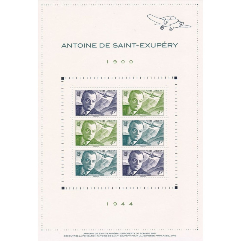 PA - F86 - BLOC FEUILLET ANTOINE DE SAINT EXUPERY - 2021.