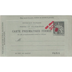 CHAPLAIN - CARTE PNEUMATIQUE FERMEE - TAXE REDUITE 30c /50 - NEUVE..