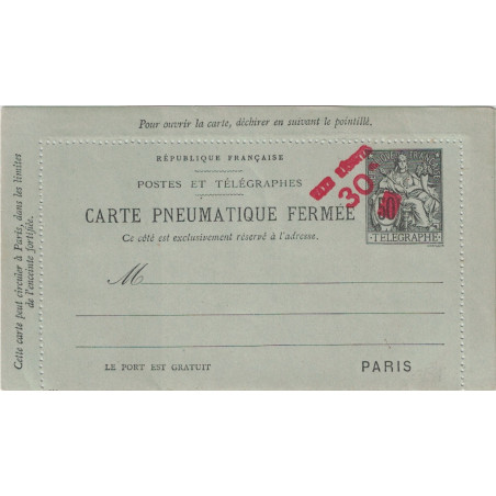CHAPLAIN - CARTE PNEUMATIQUE FERMEE - TAXE REDUITE 30c /50 - NEUVE..