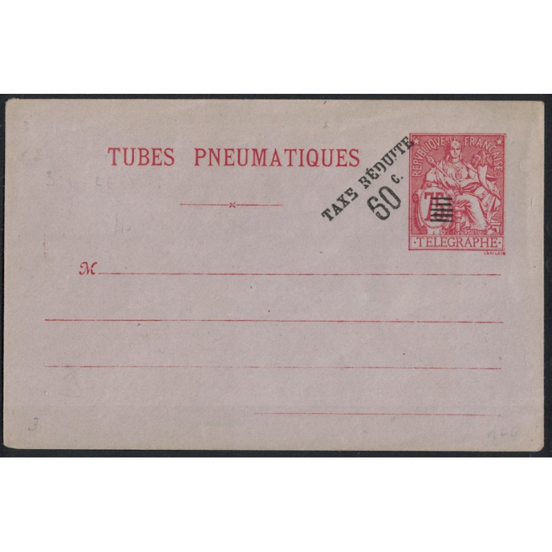 CHAPLAIN - ENVELOPPE - TUBES PNEUMATIQUES - TAXE REDUITE 60c /75c - NEUVE.