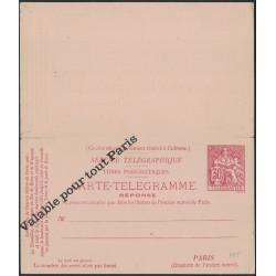CHAPLAIN - CARTE TELEGRAMME - AVEC REPONSE - SURCHARGE VALABLE POUR TOUT PARIS - NEUVE.