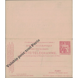 CHAPLAIN - CARTE TELEGRAMME - AVEC REPONSE - SURCHARGE VALABLE POUR TOUT PARIS - NEUVE.