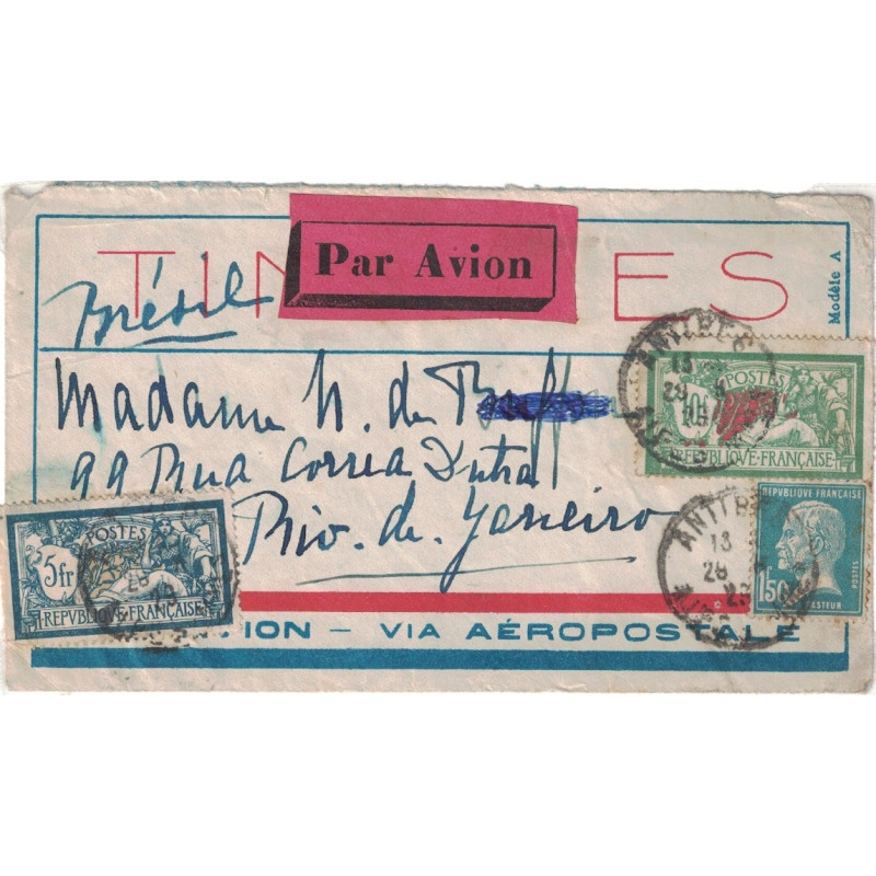 ALPES MARITIMES - NICE - MERSON - LETTRE AEROPOSTALE POUR RIO BRESIL LE 28 AOUT 1929.