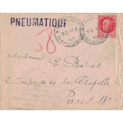PARIS - PNEUMATIQUE - PETAIN 3F ORANGE SEUL - PARIS 101 * 75 RUE DE LA GLACIERE LE 17-5-1942 - GRIFFE PNEUMATIQUE VIOLETTE