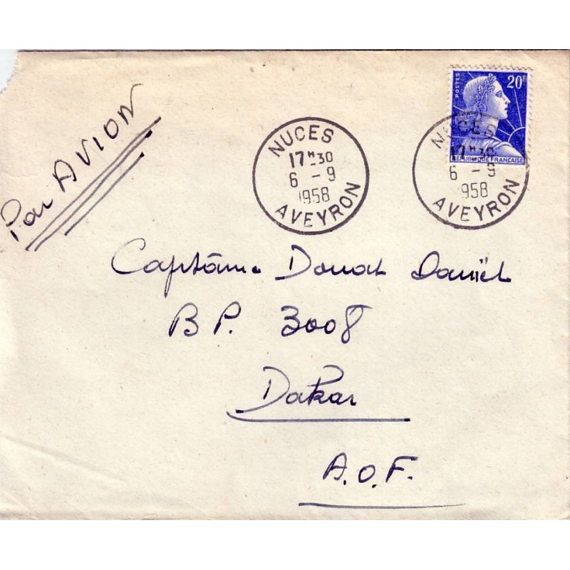 AVEYRON - NUCES - LE 6-9-1958 PAR AVION POUR DAKAR - BP3008.