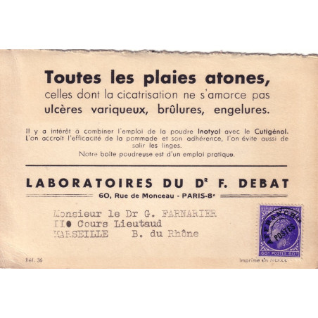 MAZELIN - PREO 60c BLEU SUR PUB MEDICALE - LABORATOIRE DU Dr F. DEBAT PARIS.