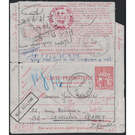 CHAPLAIN - 1F60 - PARIS 96 POUR LEVALLOIS PERRET - DELAI DE GARDE EXPIRE - NON RECLAME - REBUTS - VERSO CACHET ROUGE DES REBUTS.