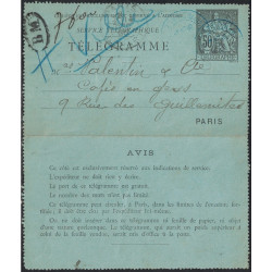 CHAPLAIN - 50c NOIR - OVALE BM DE TRAMWAY / TELEGRAMME DE BOULOGNE LE 14 DECEMBRE 1895.